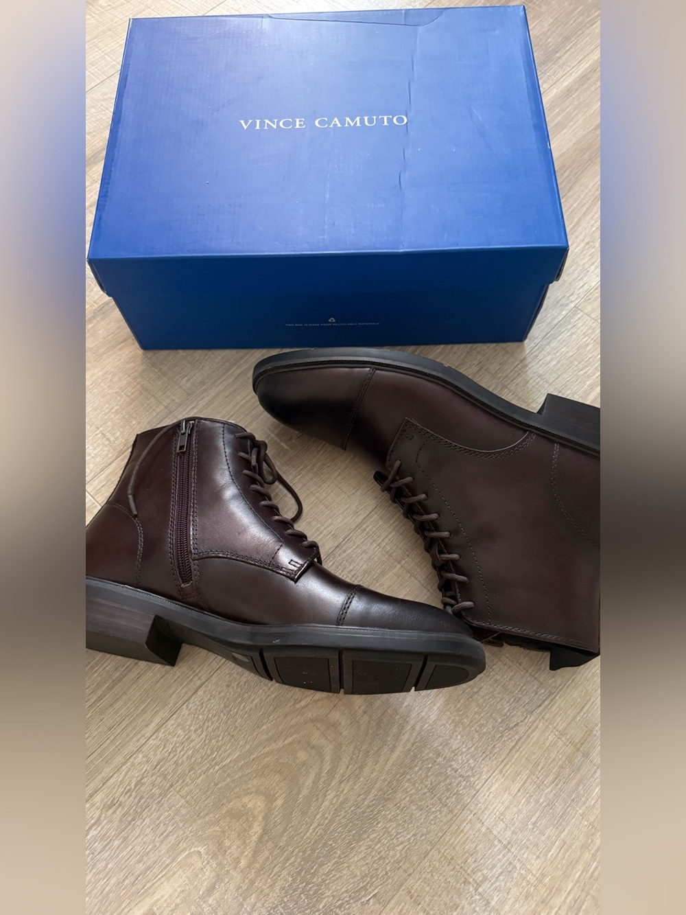 Vince Camuto Dark Brown Leather Lace-Up /Zipper Men’s Boots Size 8.5M/ 41.5